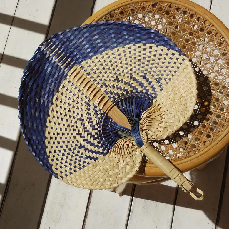 Balinese Woven Hand Fan "Sea Blue"