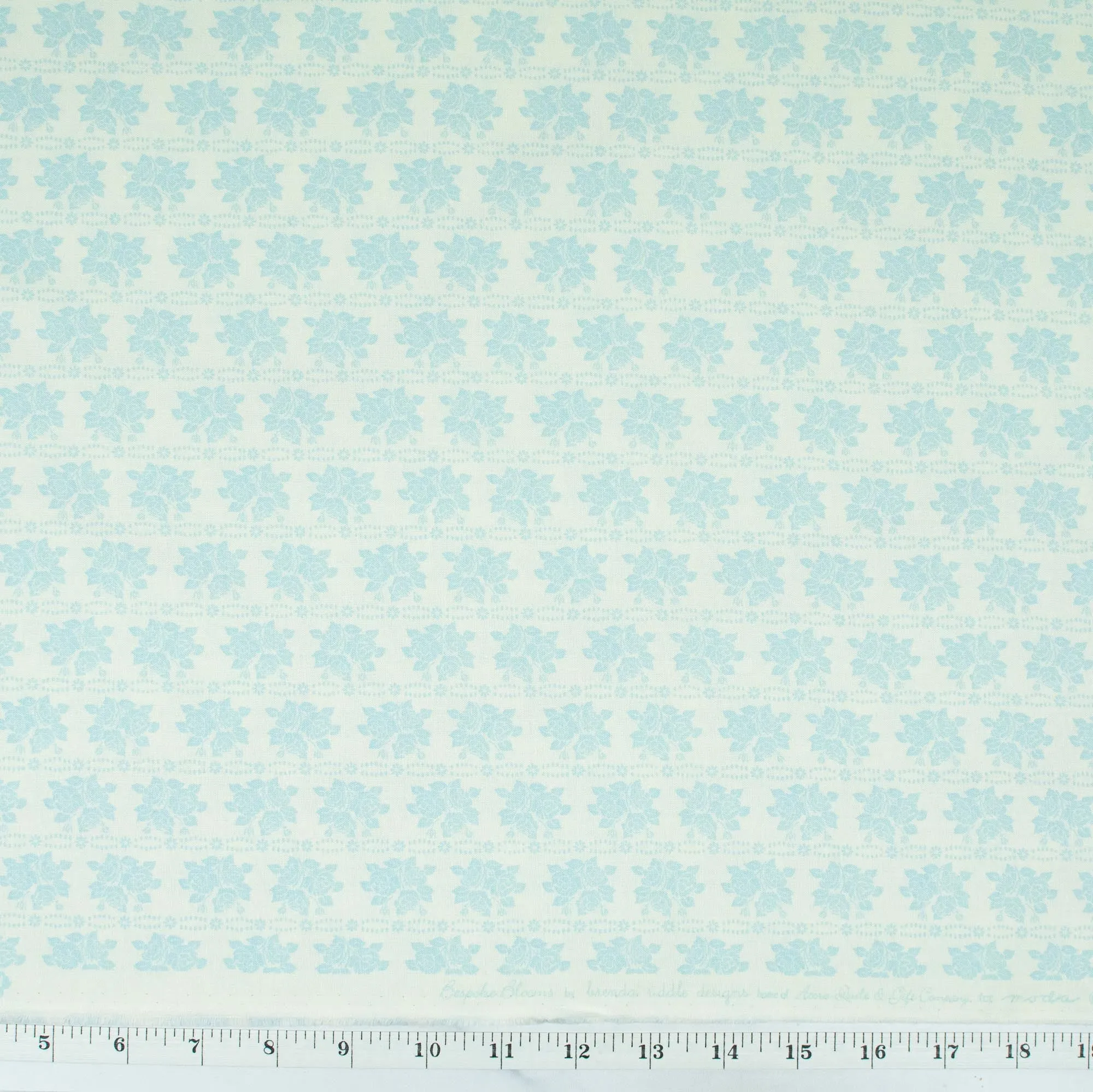 Bespoke Blooms by Brenda Riddle Acorn Quilts - Rose Rows in Rain Light Blue on Cream Background