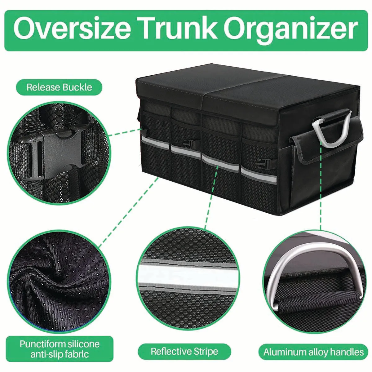 Big Trunk Organizer, Cargo Organizer SUV Trunk Storage Waterproof Collapsible Durable Multi Compartments VE12994