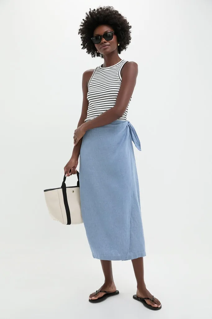 Channel Blue Delave Linen Tie Wrap Skirt
