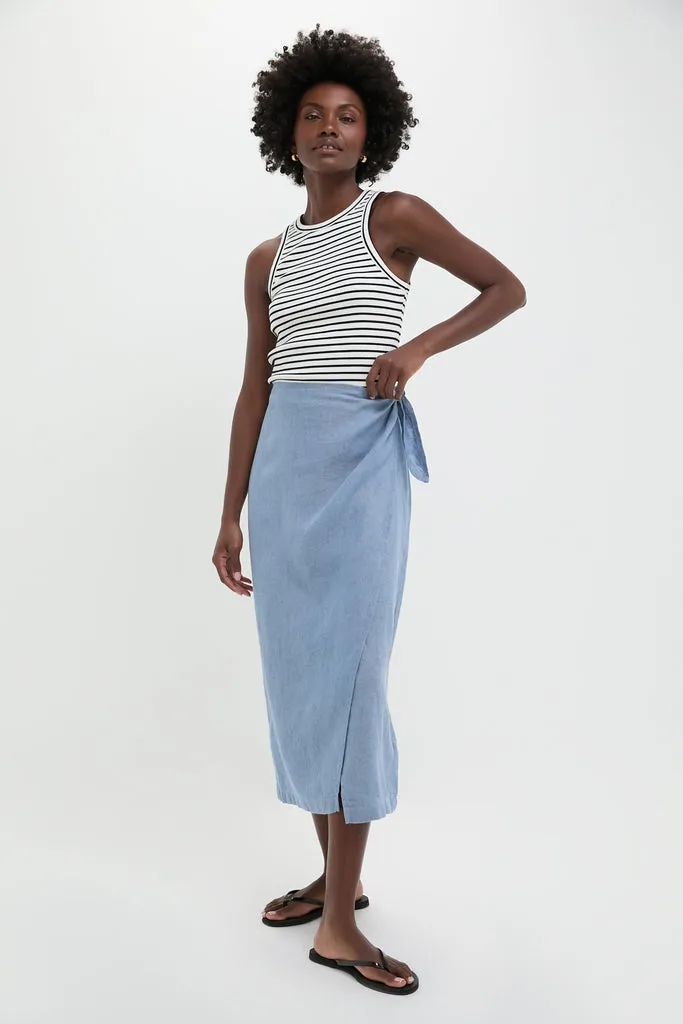 Channel Blue Delave Linen Tie Wrap Skirt
