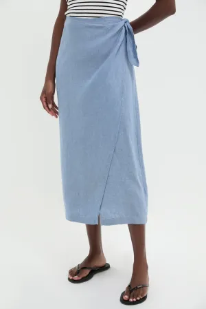 Channel Blue Delave Linen Tie Wrap Skirt