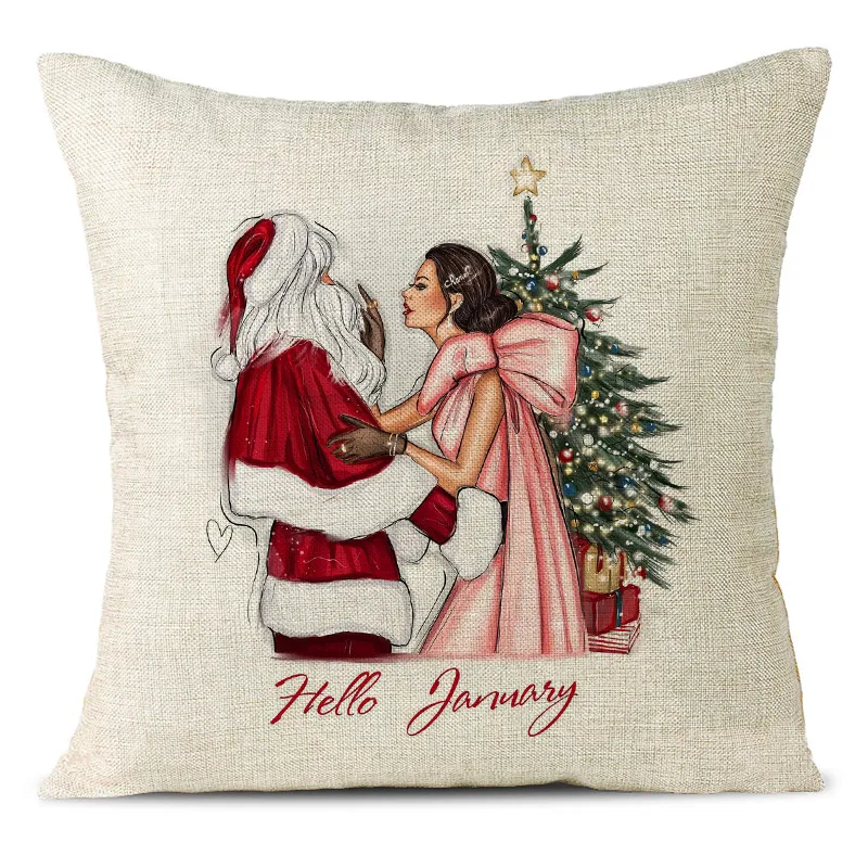 Christmas Themed Linen Pillowcase