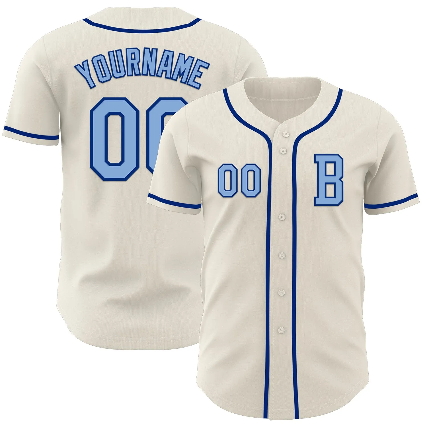 Custom Cream Light Blue-Royal Authentic Baseball Jersey