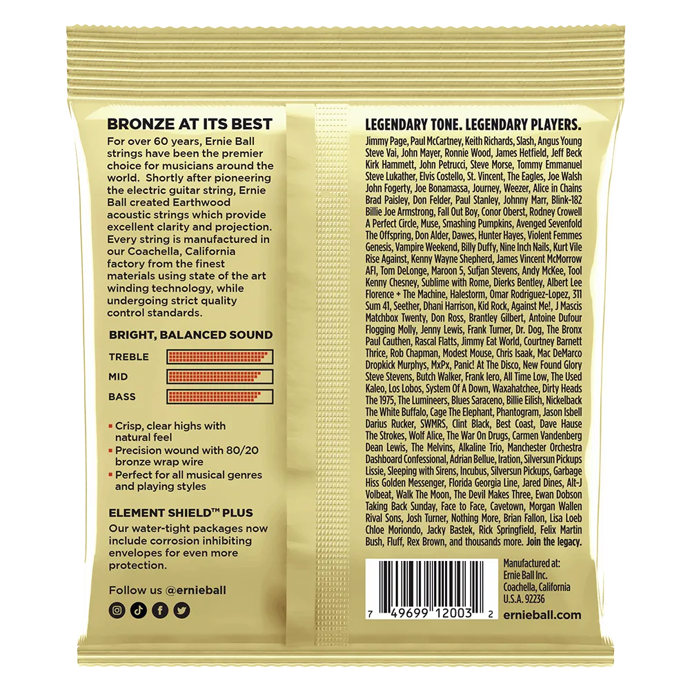 Ernie Ball Earthwood Medium Light 80/20 Bronze Acoustic Guitar String, 12-54 Gauge