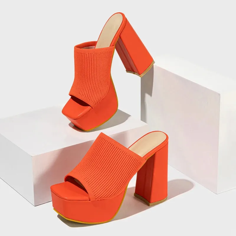 Fashion Roma Style Knitted Platform High Heels Slippers Women