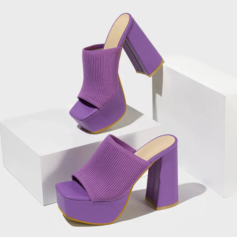 Fashion Roma Style Knitted Platform High Heels Slippers Women