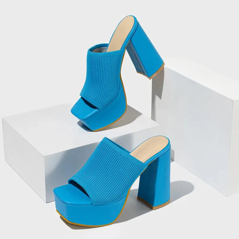 Fashion Roma Style Knitted Platform High Heels Slippers Women