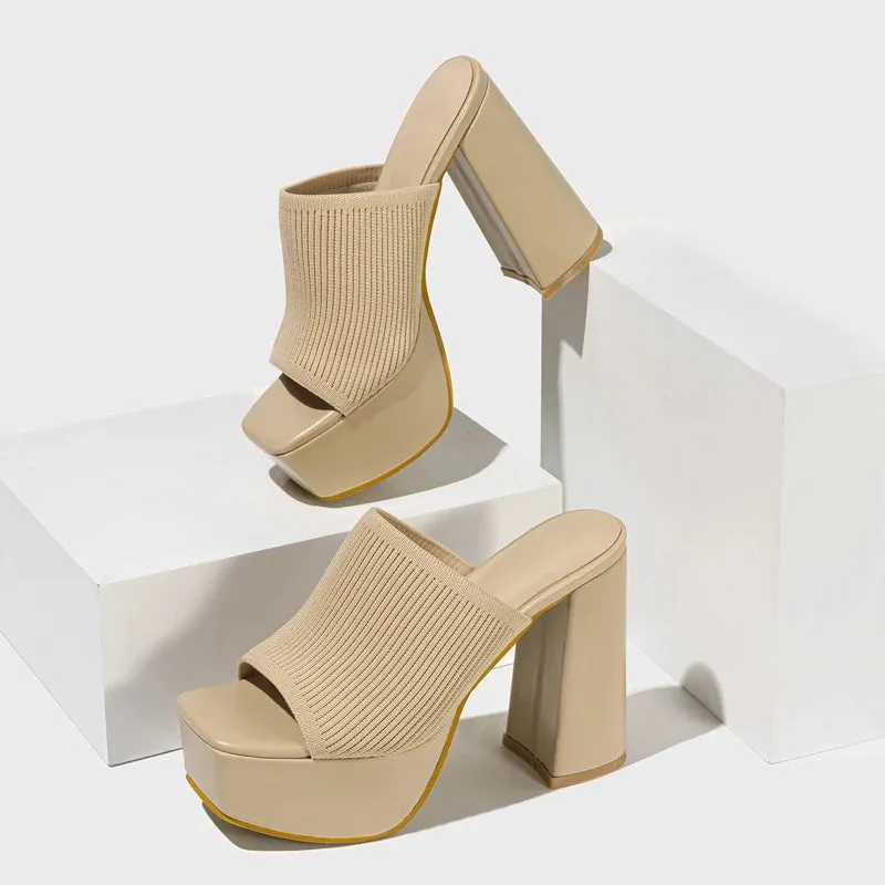 Fashion Roma Style Knitted Platform High Heels Slippers Women