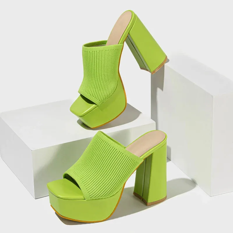 Fashion Roma Style Knitted Platform High Heels Slippers Women