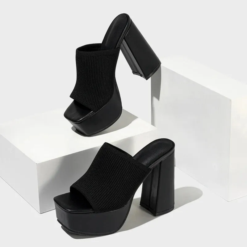 Fashion Roma Style Knitted Platform High Heels Slippers Women