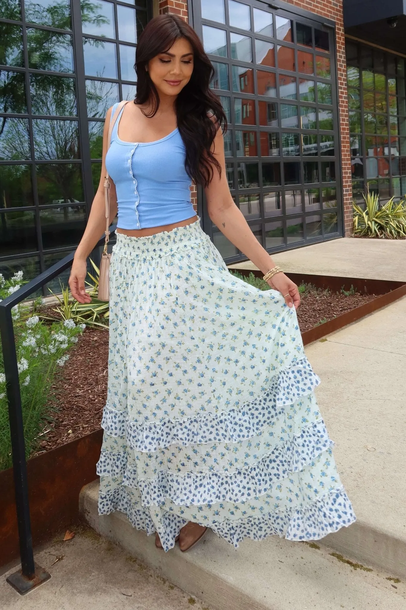 Free People Brynn Ivory Print Maxi Skirt