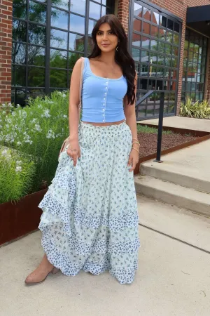 Free People Brynn Ivory Print Maxi Skirt