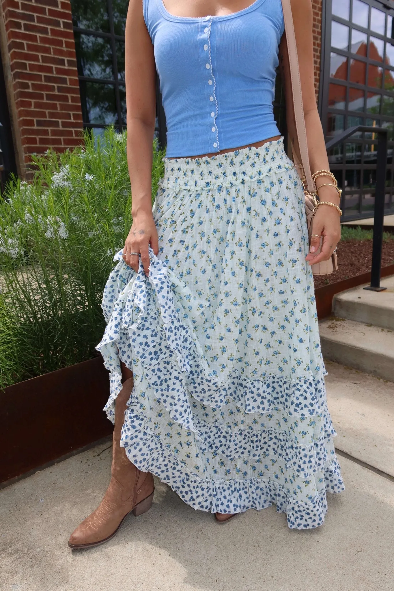 Free People Brynn Ivory Print Maxi Skirt