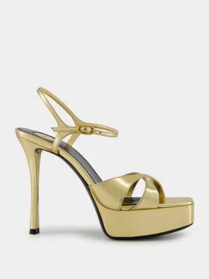 Gold Debbie Platform Sandals in Metallic Leather