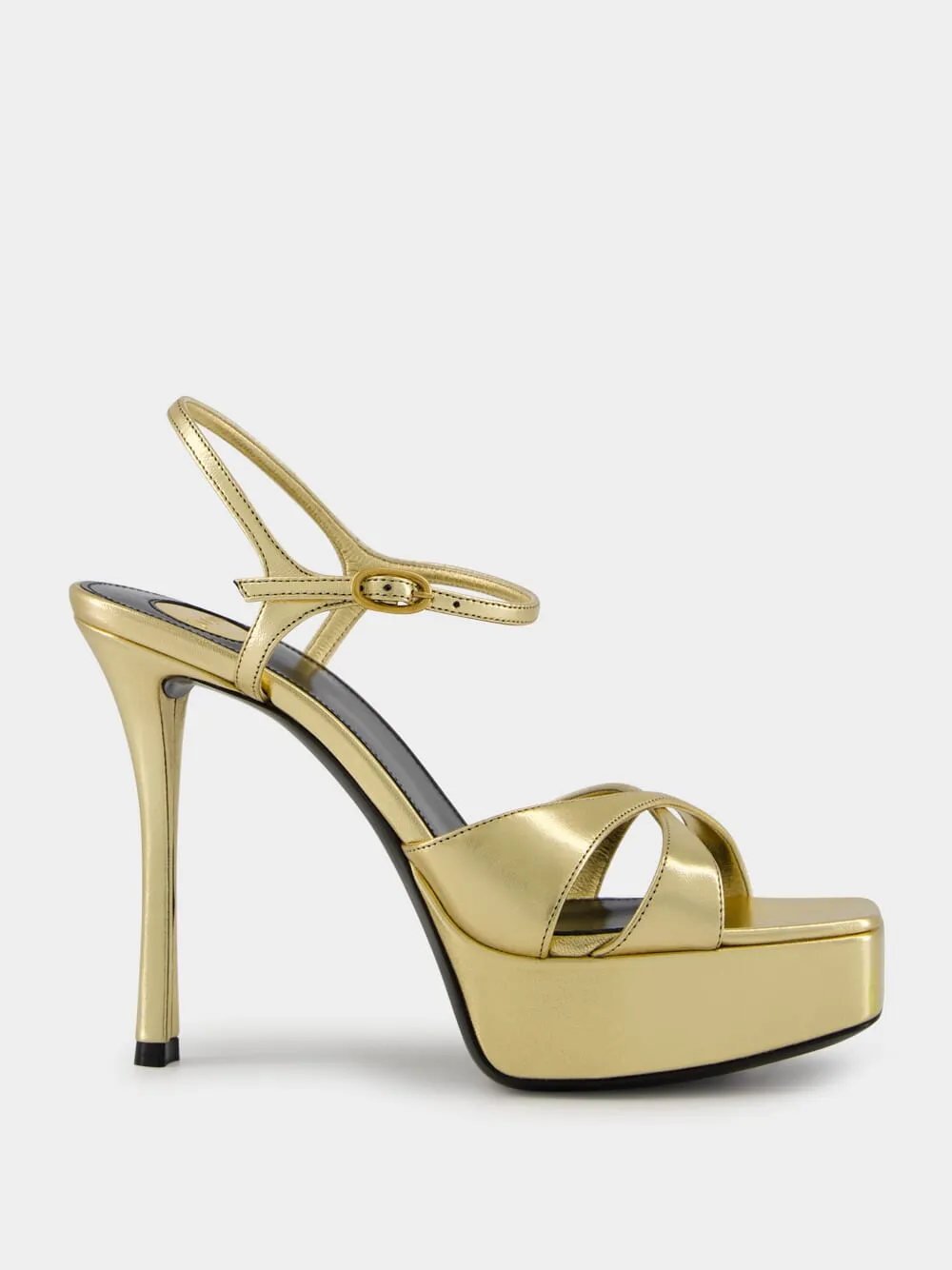 Gold Debbie Platform Sandals in Metallic Leather