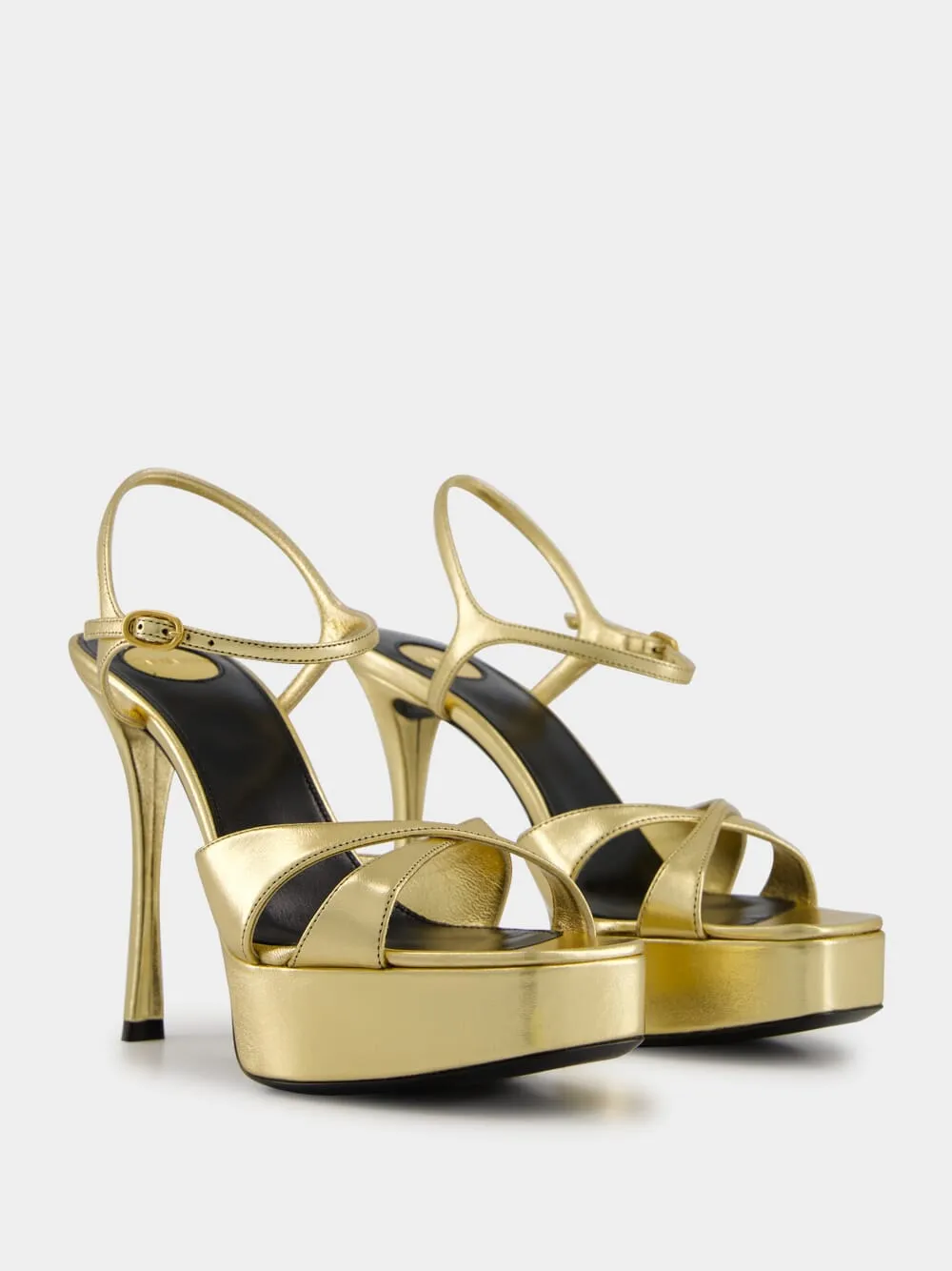 Gold Debbie Platform Sandals in Metallic Leather
