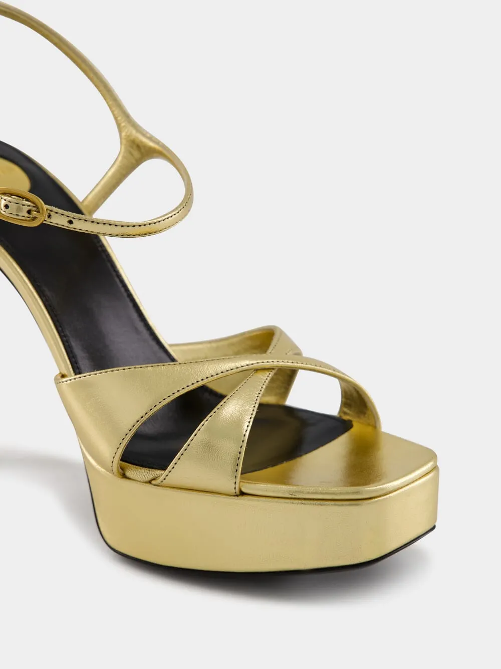 Gold Debbie Platform Sandals in Metallic Leather