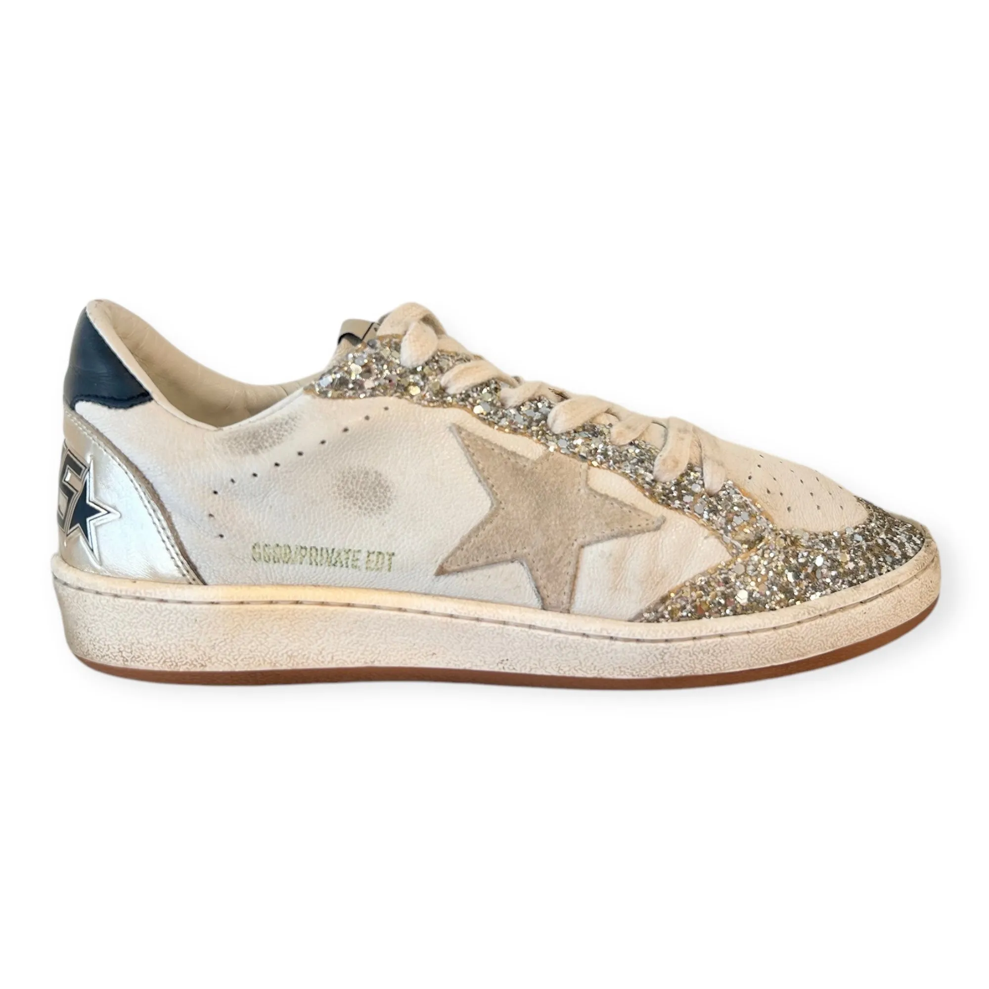 Golden Goose Shoes, White Ballstar Sneakers with Glitter (size 38)