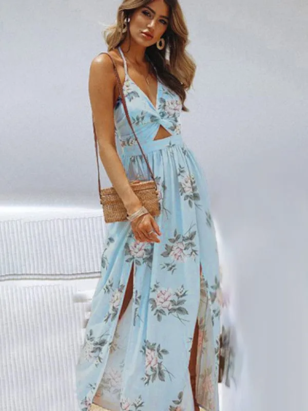 GYPSY GIRL - Halter V-neck Chiffon Beach Dress