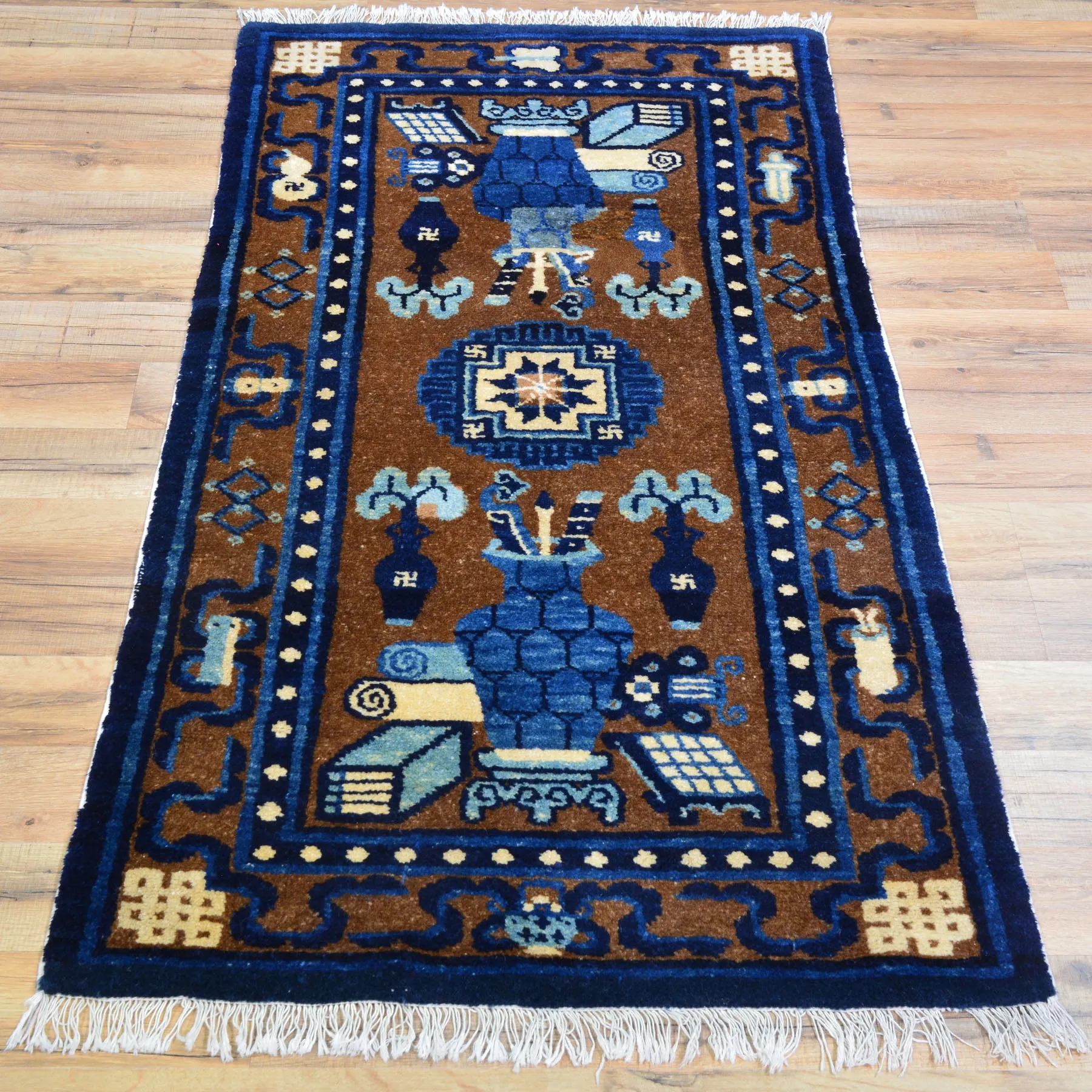 Hand-Knotted Vintage Nepalese Traditional Handmade Wool Rug (Size 2.2 X 4.5) Cwral-10533