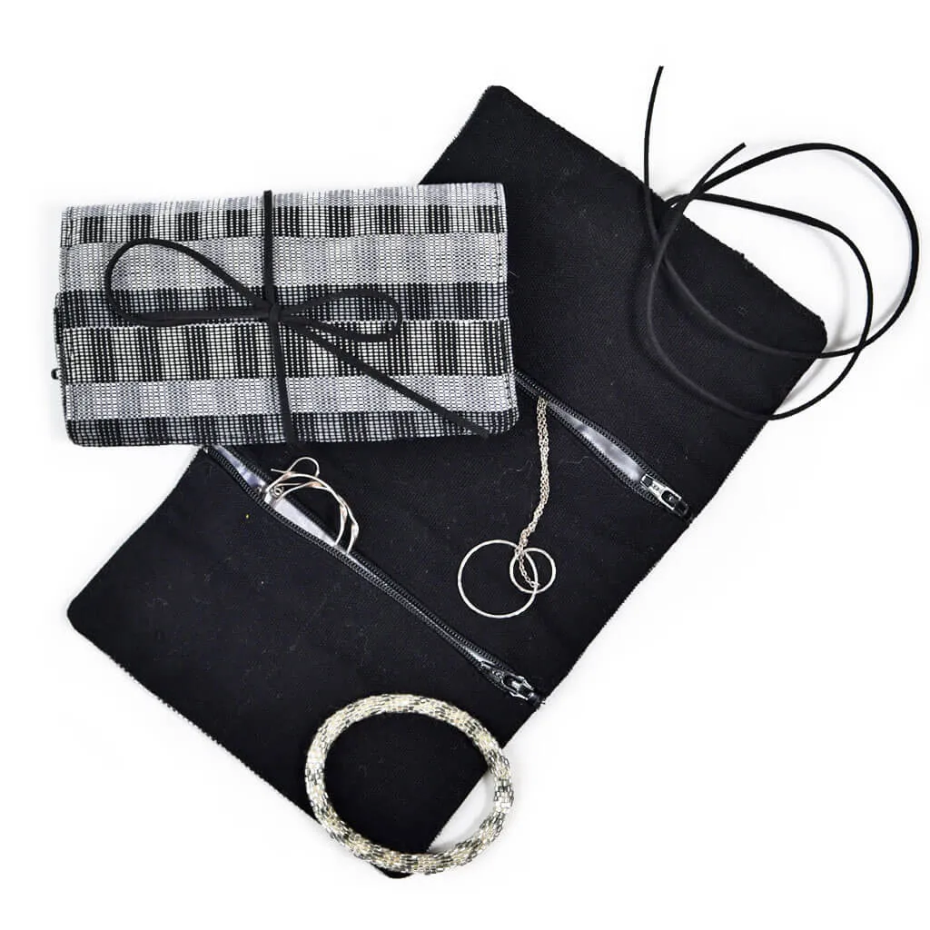 Hand woven Mini Jewelry Roll | Granite Cuadritos
