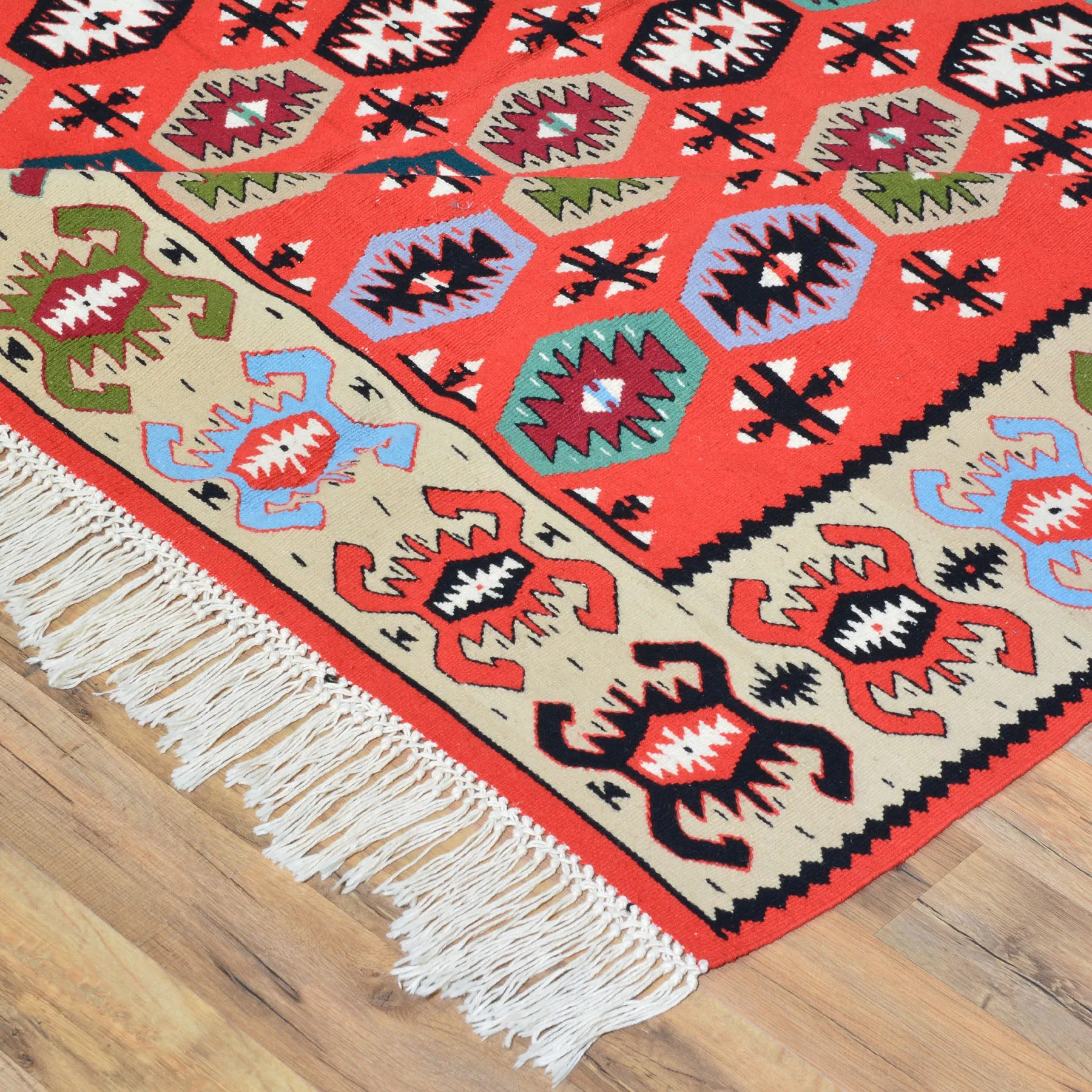 Hand-Woven Turkish Shorkoi Reversible Kilim Wool Rug (Size 6.7 X 9.10) Brral-4047