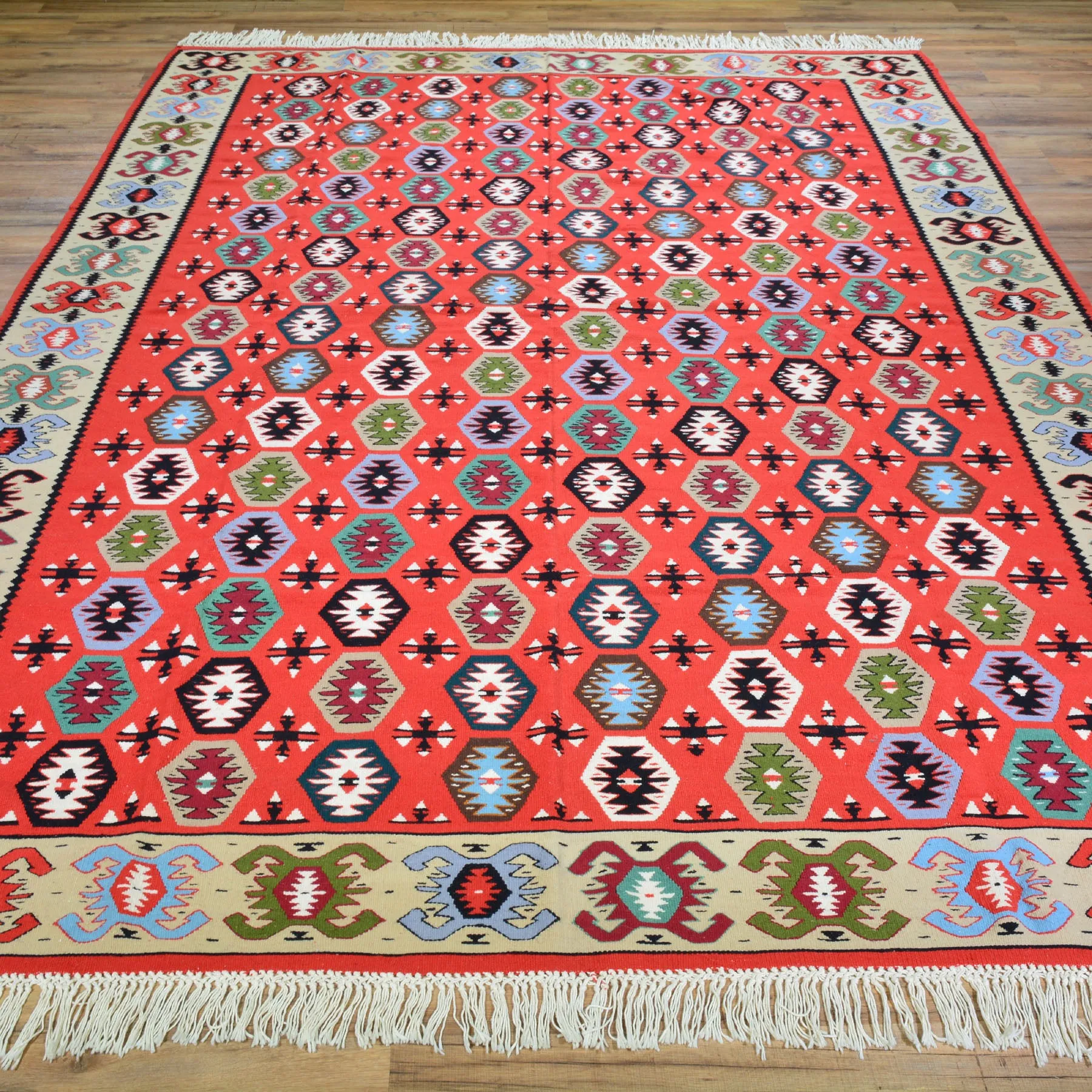 Hand-Woven Turkish Shorkoi Reversible Kilim Wool Rug (Size 6.7 X 9.10) Brral-4047