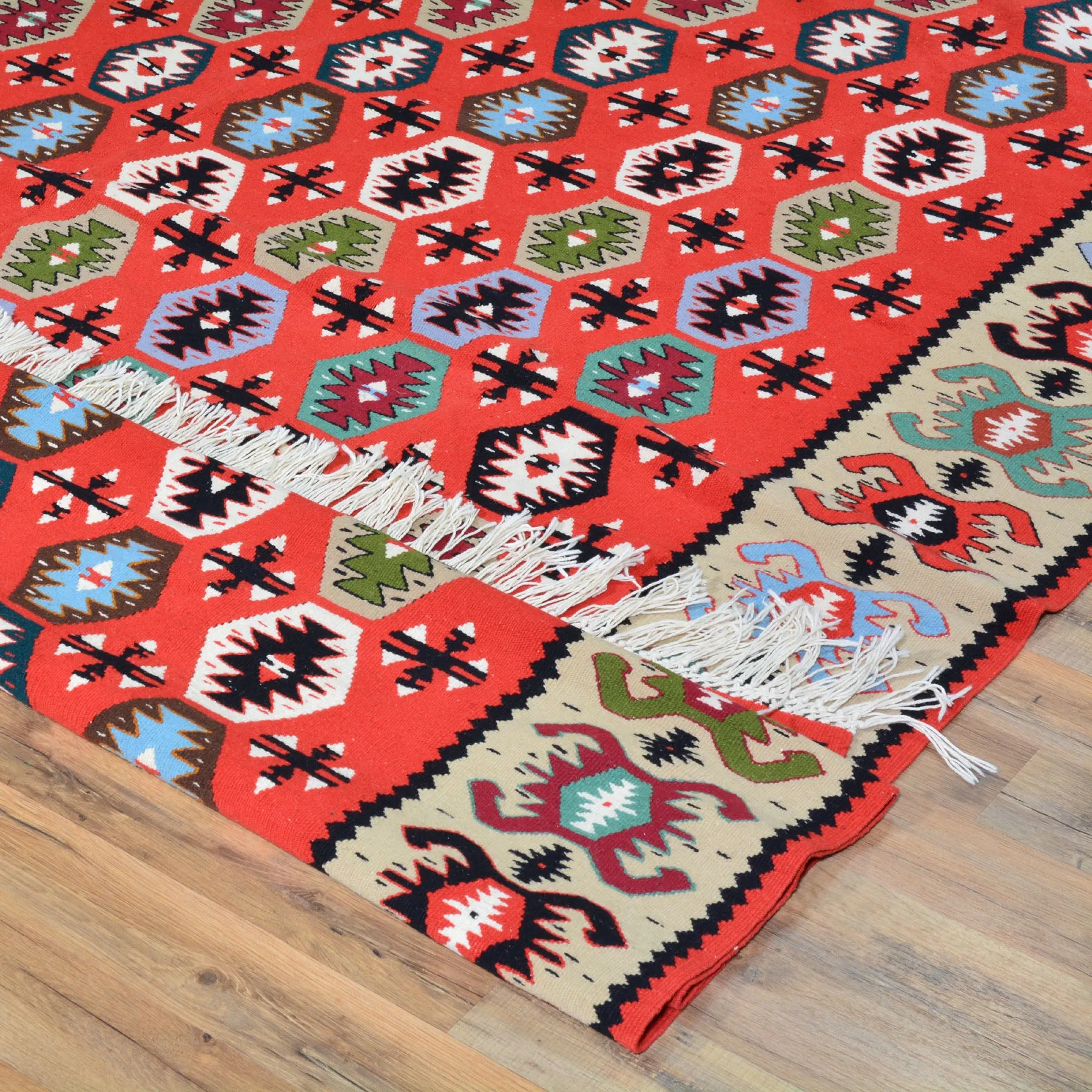 Hand-Woven Turkish Shorkoi Reversible Kilim Wool Rug (Size 6.7 X 9.10) Brral-4047