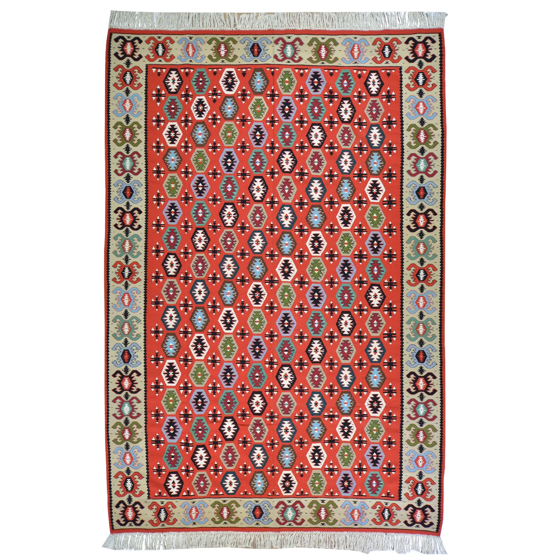 Hand-Woven Turkish Shorkoi Reversible Kilim Wool Rug (Size 6.7 X 9.10) Brral-4047