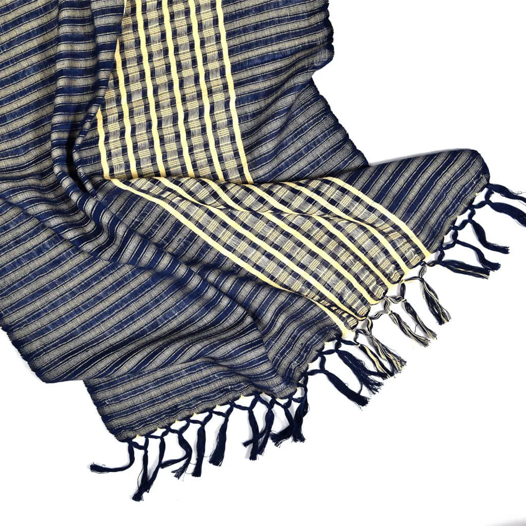 Hand Woven Windowpane Wraps | Indigo Sky