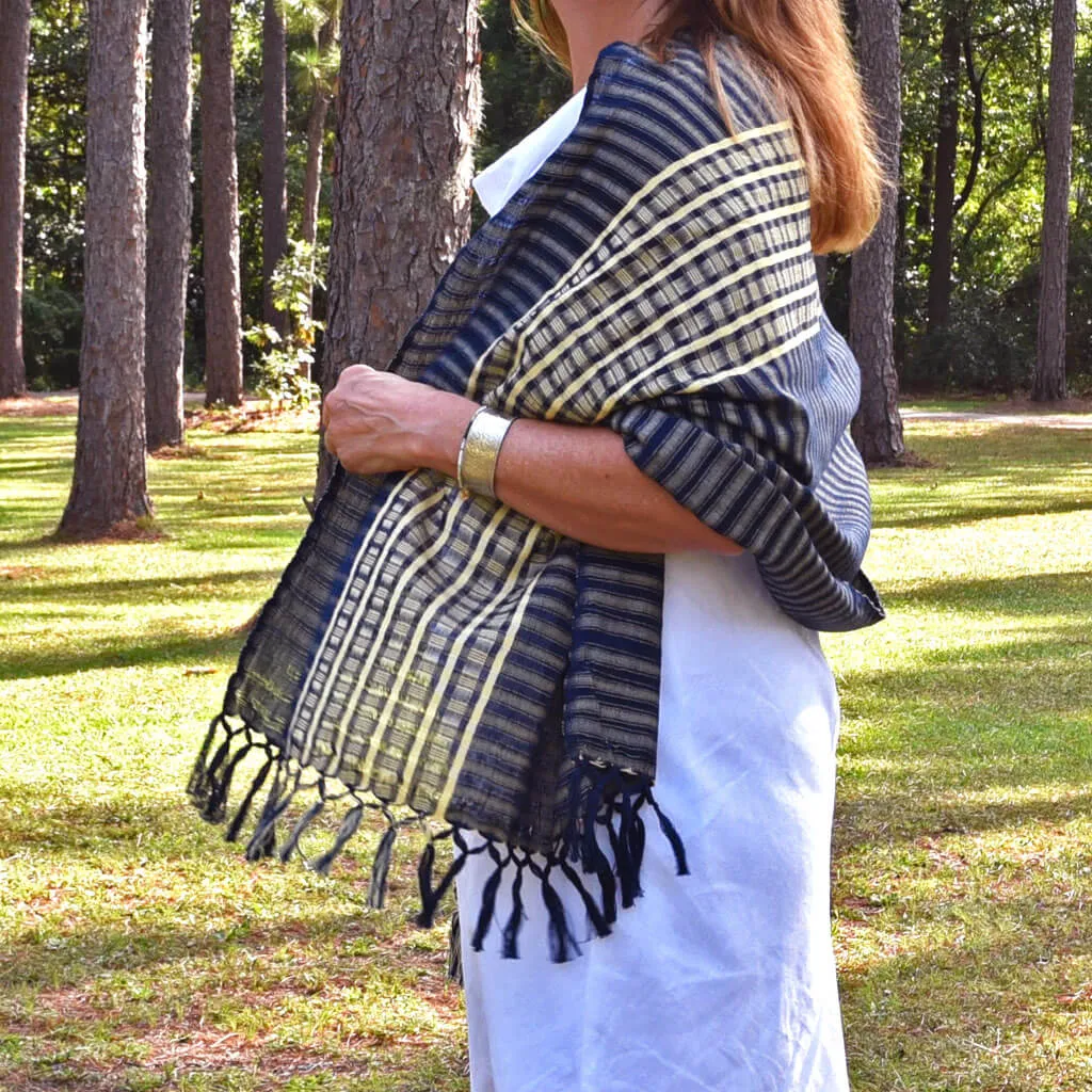 Hand Woven Windowpane Wraps | Indigo Sky