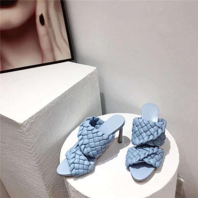 High heel woven slippers