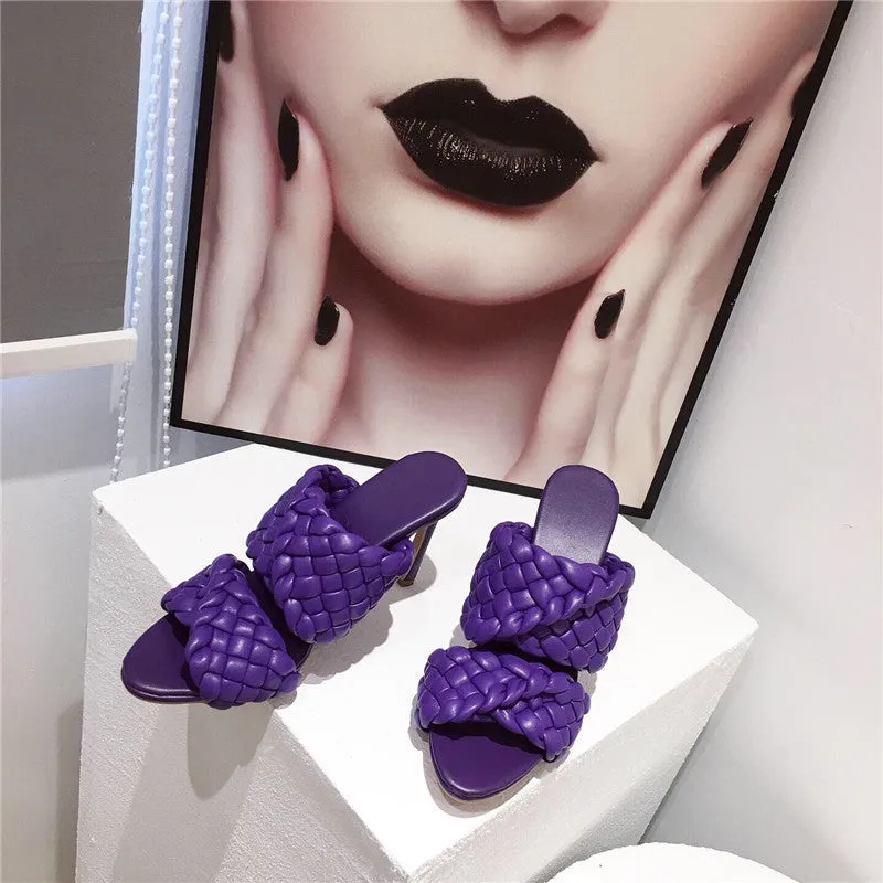 High heel woven slippers