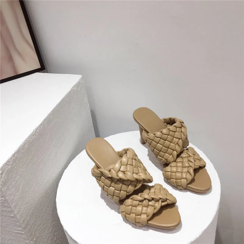 High heel woven slippers