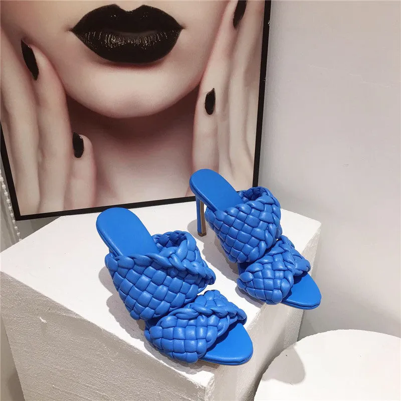 High heel woven slippers
