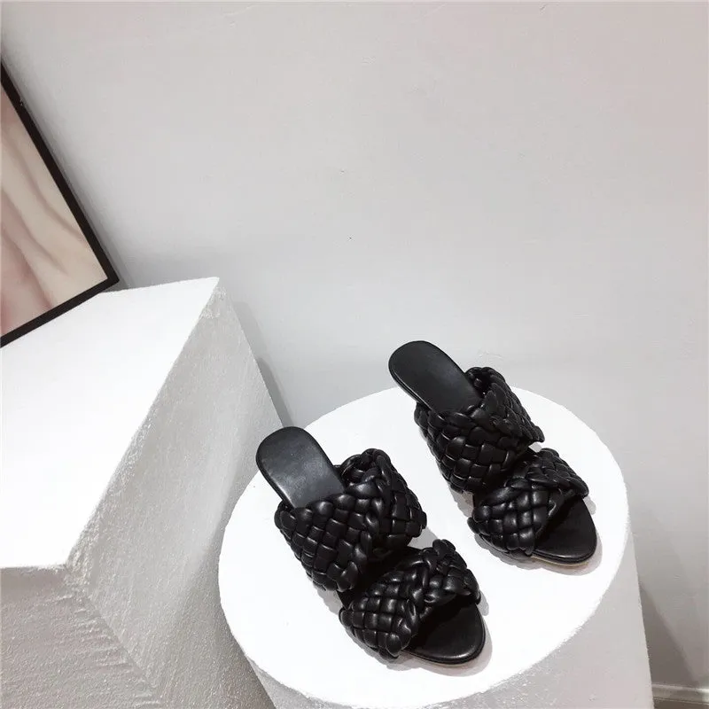 High heel woven slippers