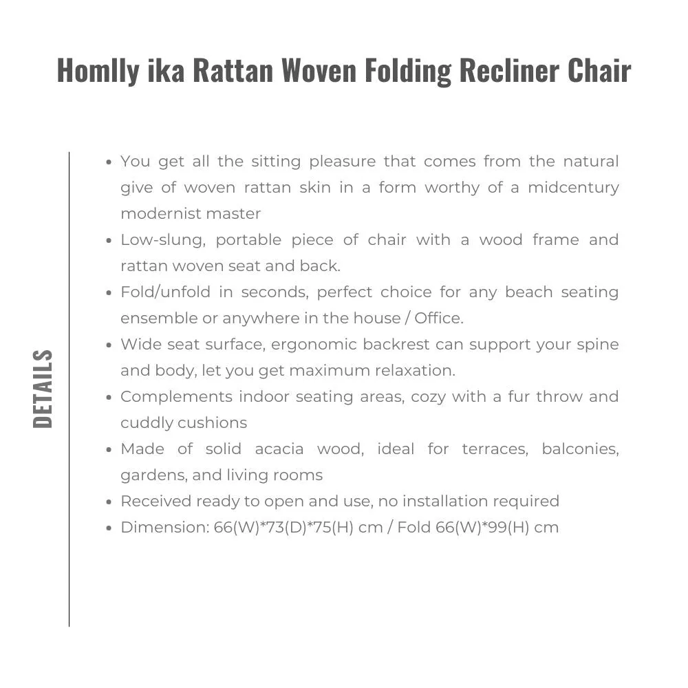 Homlly ika Rattan Woven Folding Recliner Chair