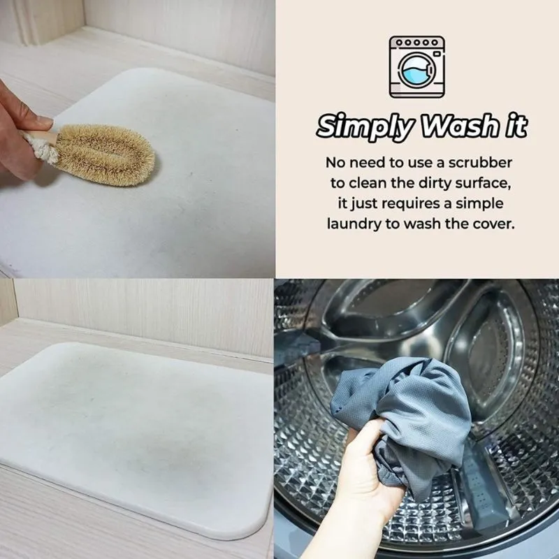 Homlly Soft Diatomite Floor Bath Mat with Washable Cover (Design)
