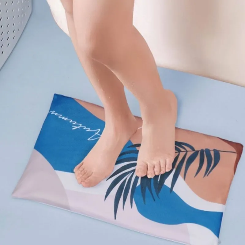 Homlly Soft Diatomite Floor Bath Mat with Washable Cover (Design)