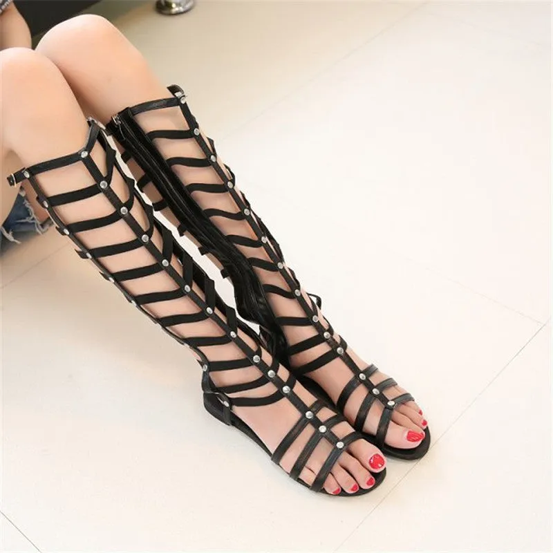 Knee High Flat Gladiator Sandals Women Summer Shoes Girls Thigh High Gladiator Roman Sandals Boots Shoes Woman Sandalias Mujer