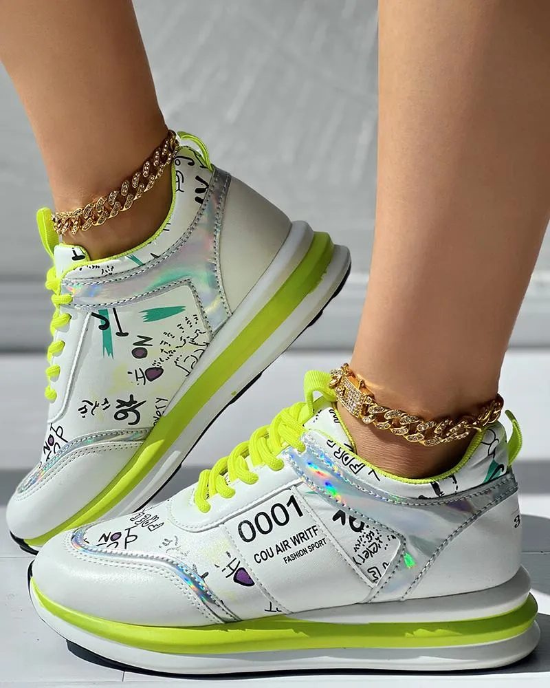 Lace up Letter Graphic Pattern Muffin Sneakers