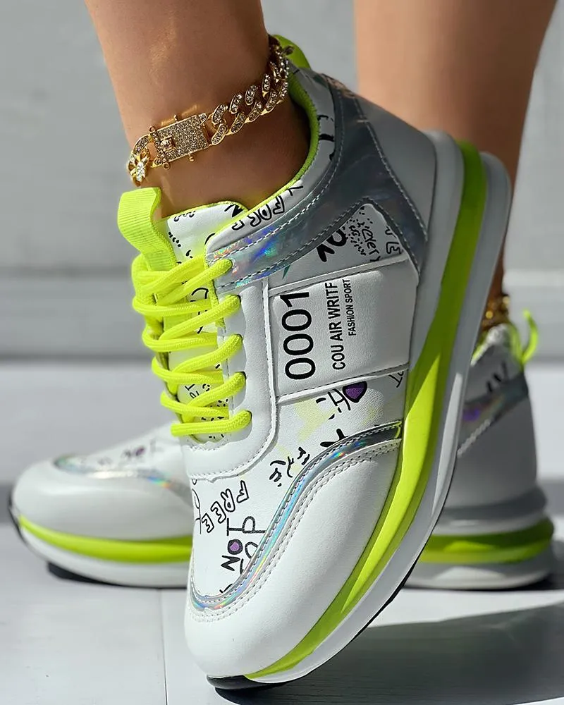 Lace up Letter Graphic Pattern Muffin Sneakers