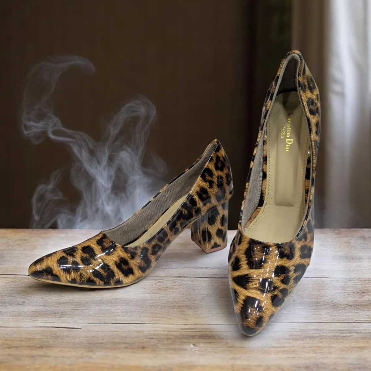 Leopard Print Pumps High Heels Pointed Toe Slip On
