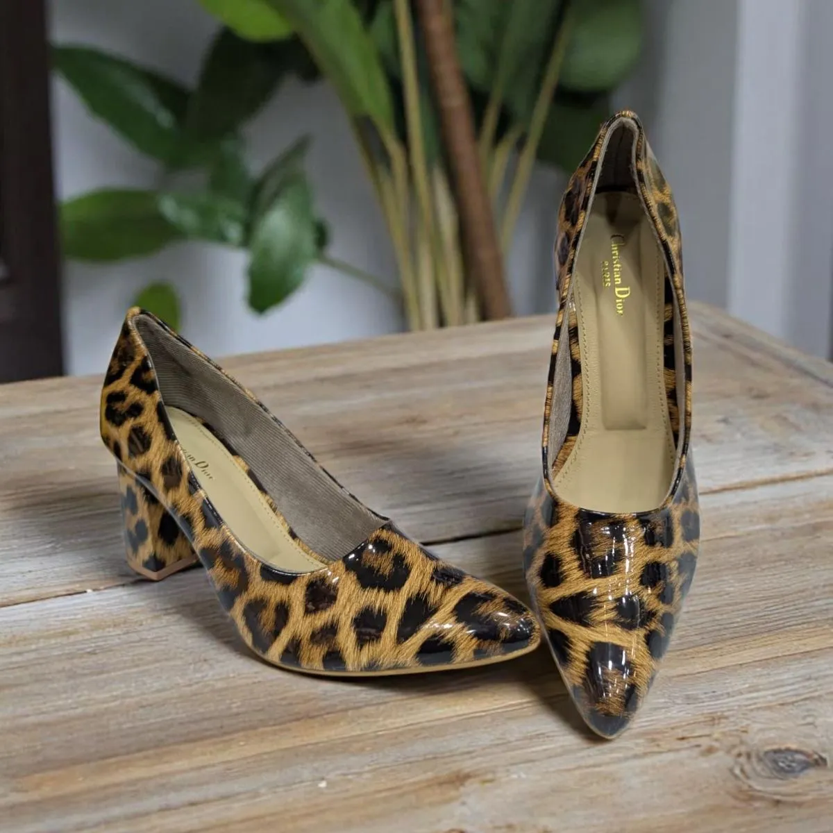 Leopard Print Pumps High Heels Pointed Toe Slip On