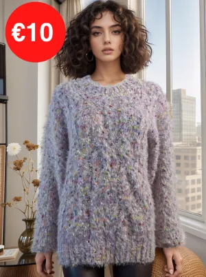 Lilac Colourful Popcorn Style Warm Crew Neck Jumper