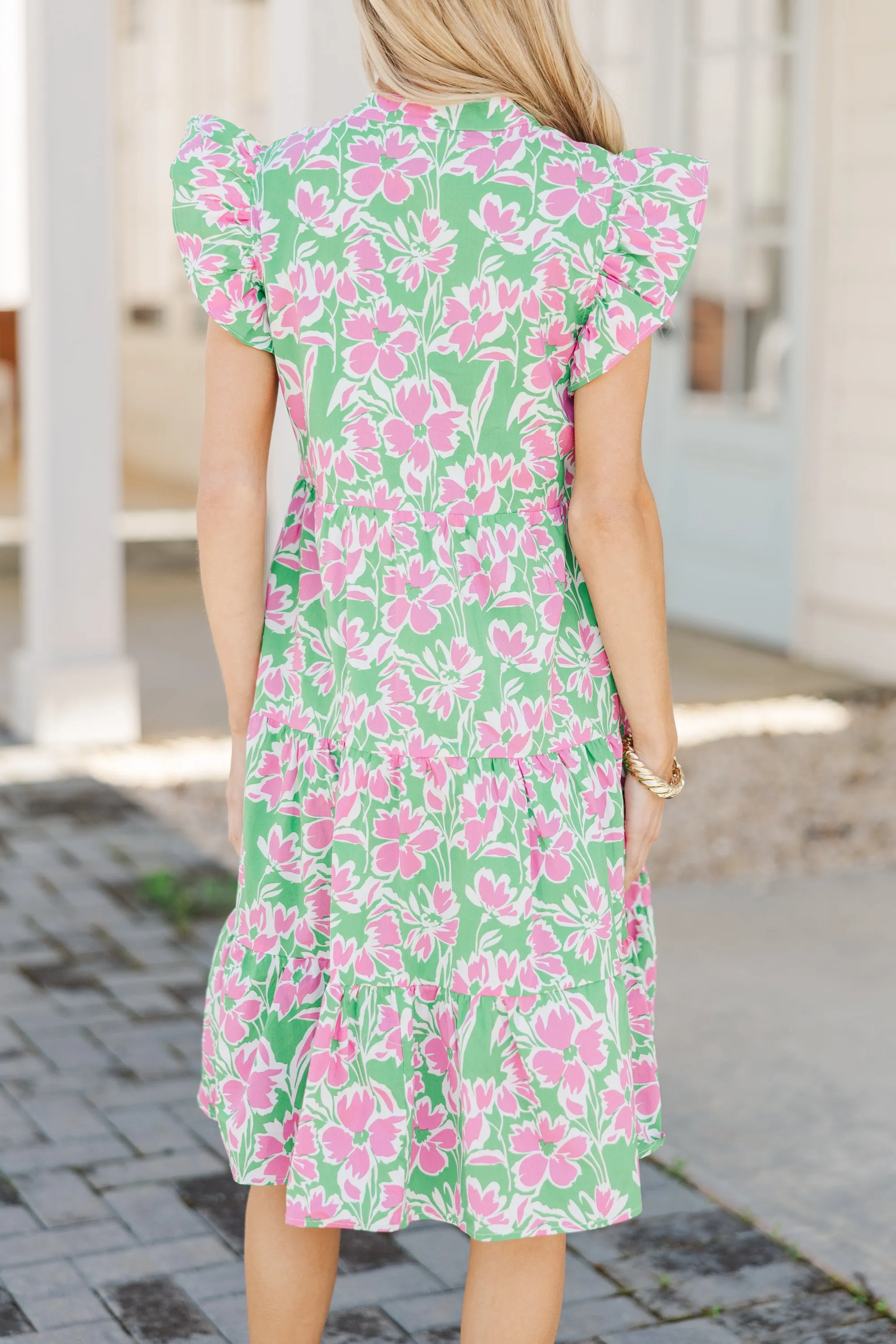 Make It Your Own Green Floral Tiered Dress