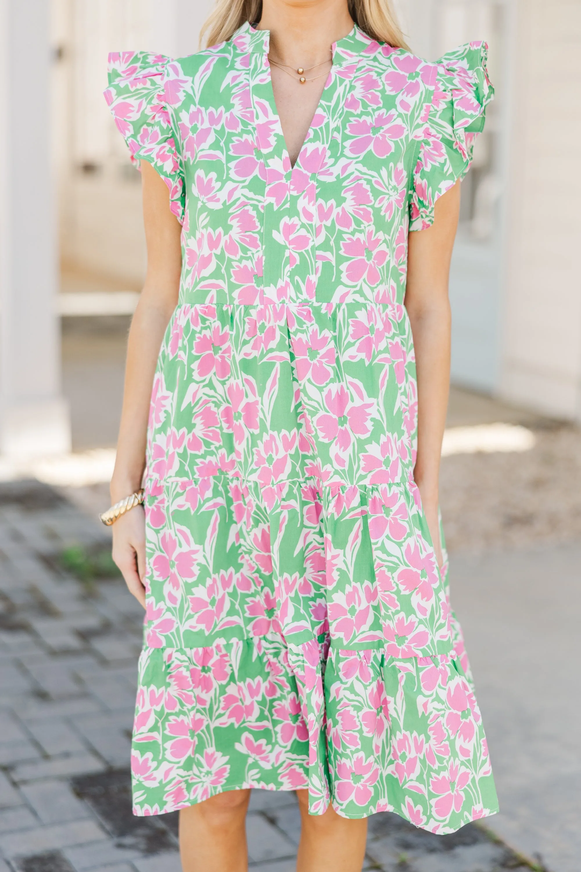 Make It Your Own Green Floral Tiered Dress