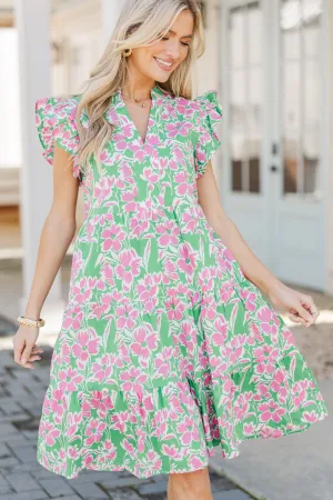 Make It Your Own Green Floral Tiered Dress