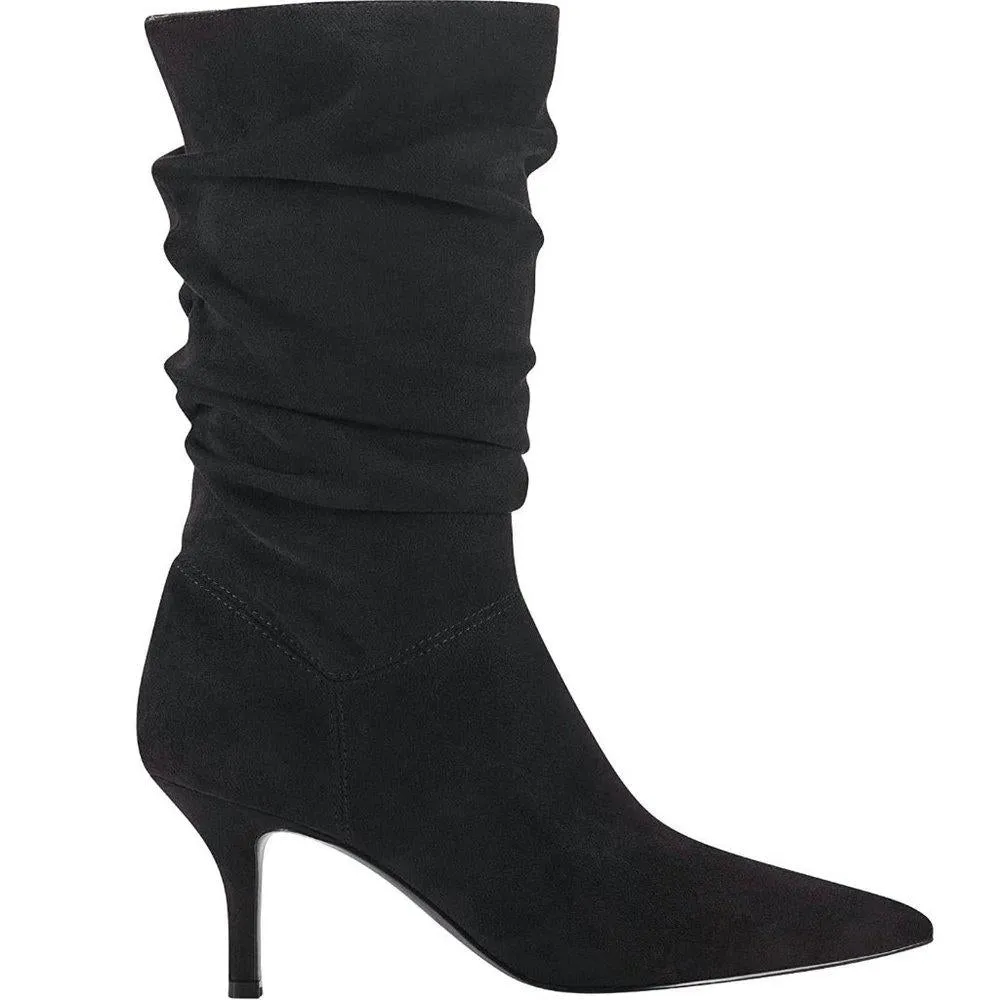 Manya Black Slouchy Heeled Booties